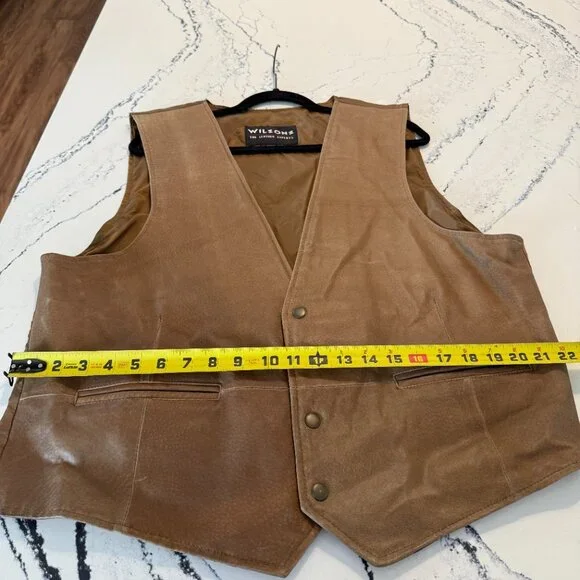 Vintage Wilsons Genuine Brown Leather Vest with Snaps and Adjustable Back - Picture 13 of 13